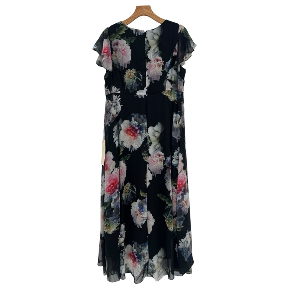 Adrianna Papell Floral Overlay Maxi Wide Leg Jumpsuit in Black Multi Size 16 - Picture 5 of 16